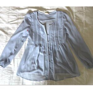 5/$15 SALE!  Maison Jules Blouse Top Baby Blue Pleated Button Front Long Sleeve